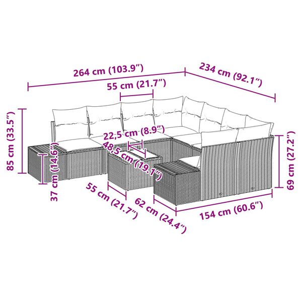 vidaXL Σετ Καναπέ Κήπου 9 pcs Ανοιχτό γκρι Πολυ ράταν