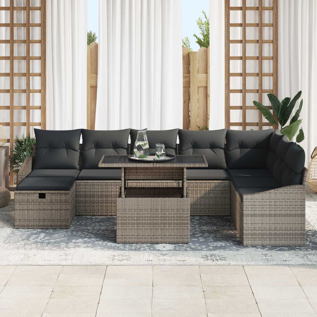 vidaXL Σετ Καναπέ Κήπου με μαξιλάρι 9 pcs Γκρι Πολυ ράταν