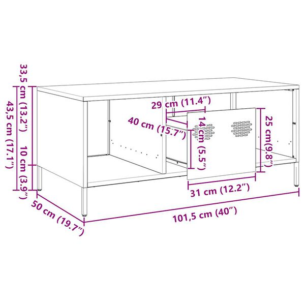 vidaXL Τραπεζάκι Σαλονιού Λαδί 101,5x50x43,5 εκ. Χάλυβα Ψυχρής Έλασης