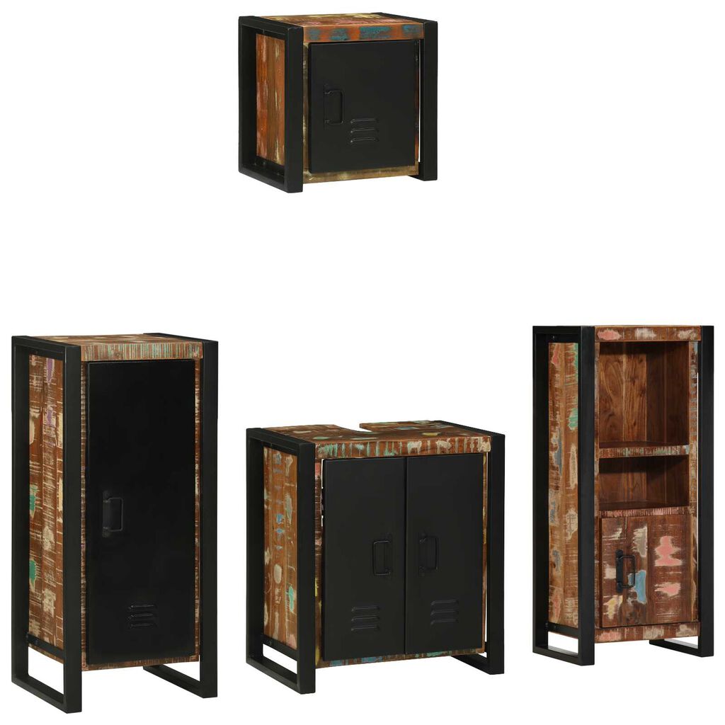 vidaXL Σετ Επίπλων Μπάνιου 4 pcs Πολύχρωμο Στερεό ανακτημένο ξύλο