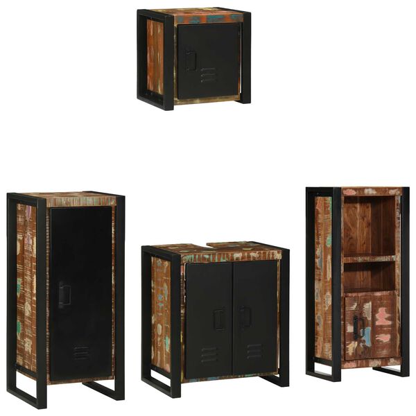 vidaXL Σετ Επίπλων Μπάνιου 4 pcs Πολύχρωμο Στερεό ανακτημένο ξύλο