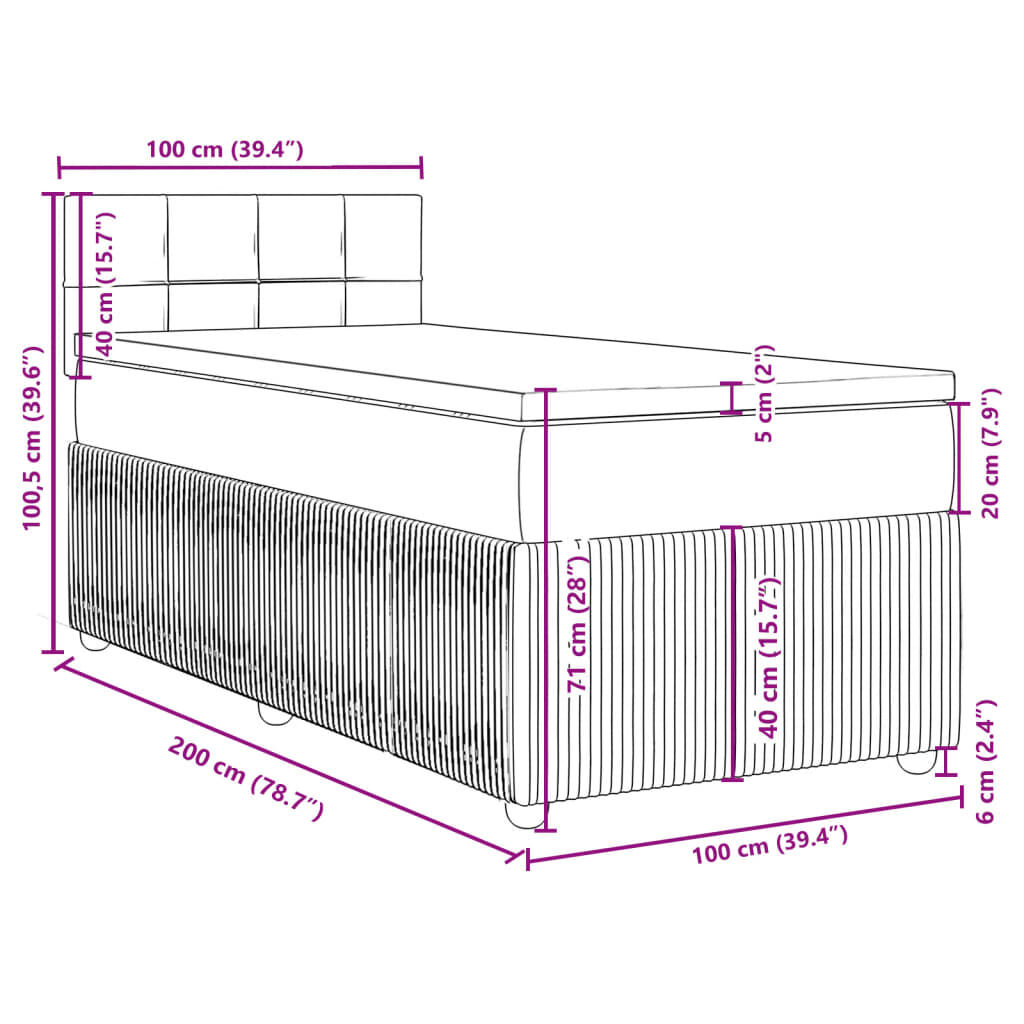 vidaXL Κρεβάτι Boxspring με Στρώμα Σκούρο Γκρι 100x200 εκ. Υφασμάτινο