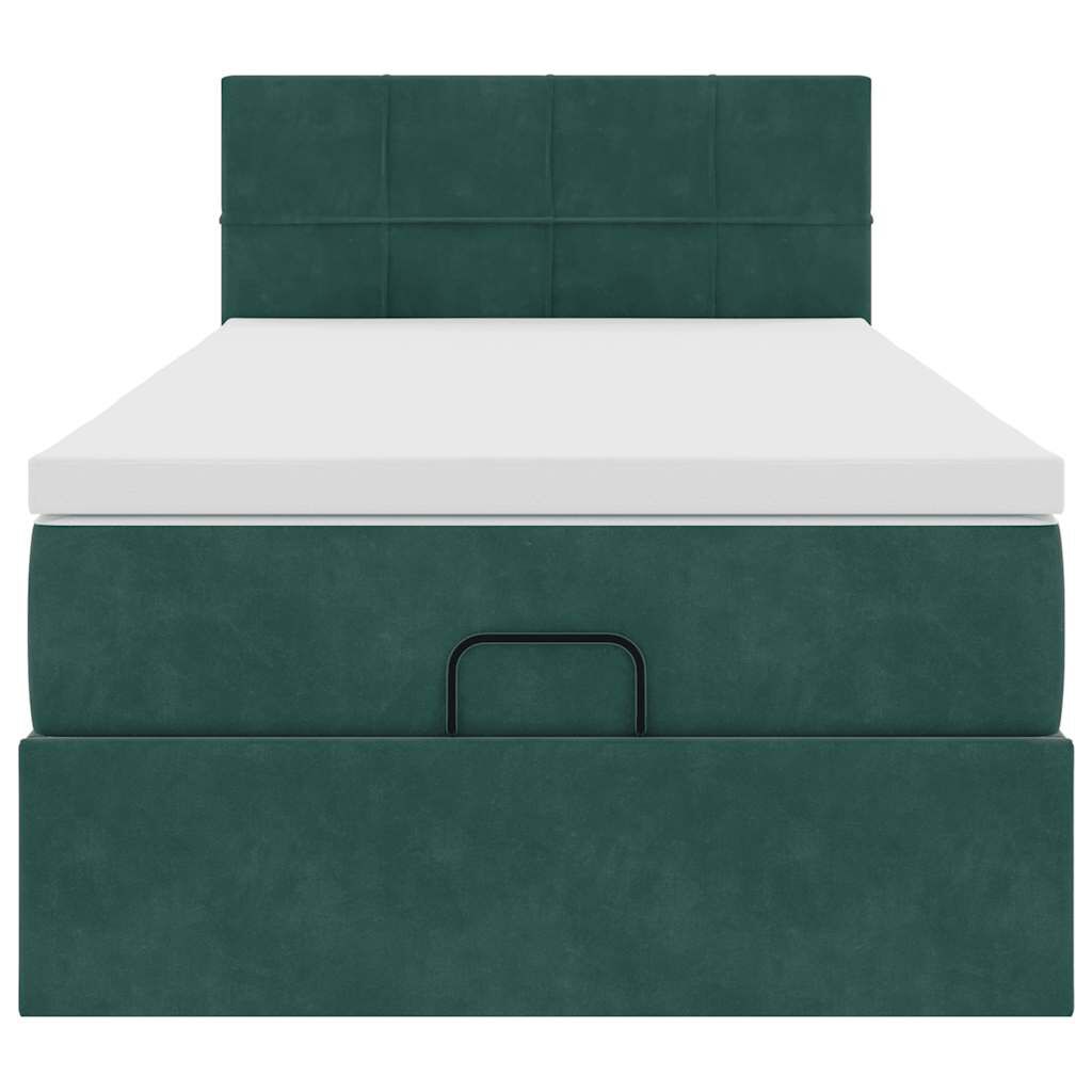 vidaXL Οθωμανικό κρεβάτι με στρώμα & LEDs Dark Green 90x200cm Velvet