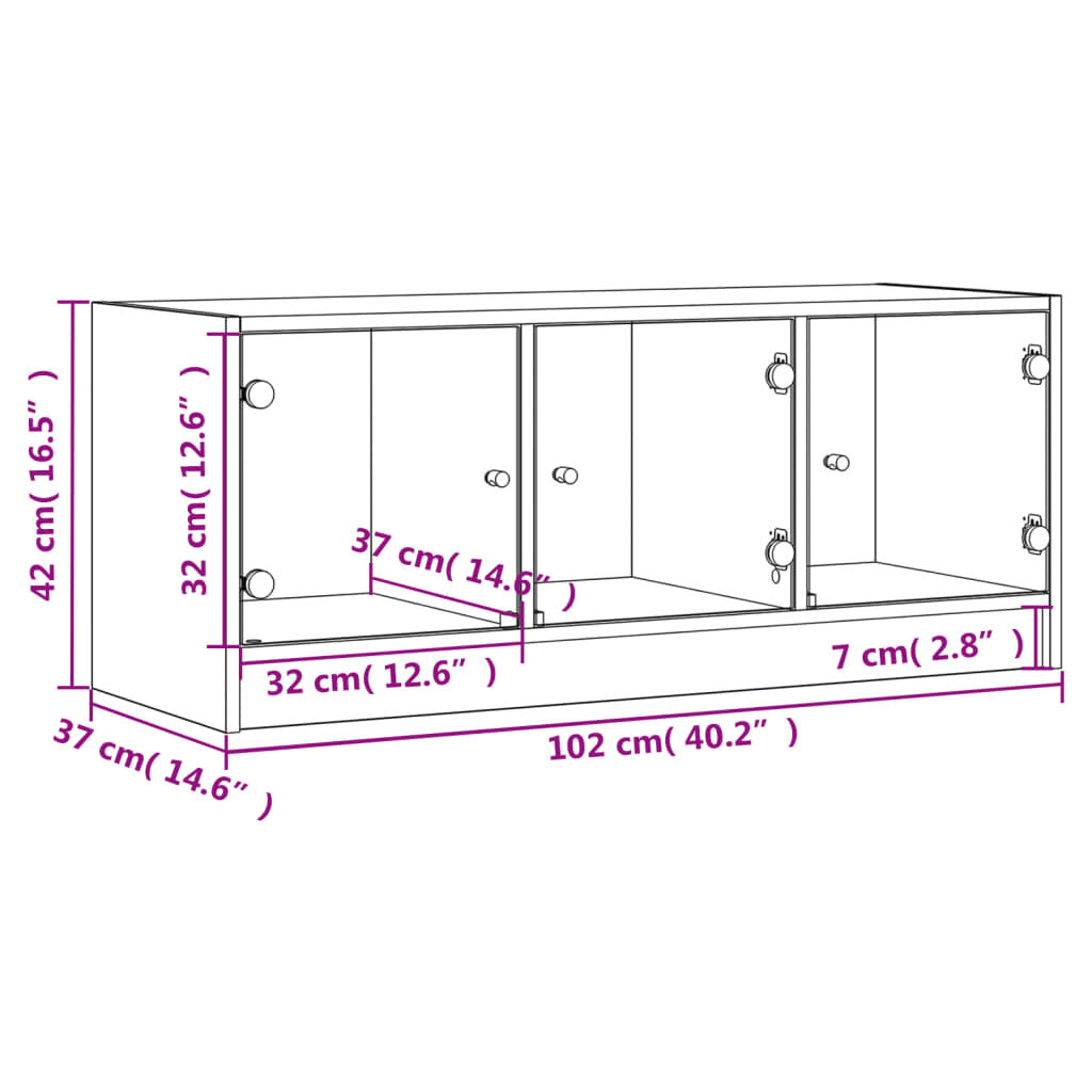 vidaXL Έπιπλο Τηλεόρασης Sonoma Γκρι 102x37x42 εκ. με Γυάλινες Πόρτες