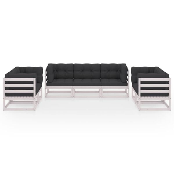 vidaXL Σαλόνι Κήπου Σετ 7 Τεμαχίων από Μασίφ Ξύλο Πεύκου με Μαξιλάρια