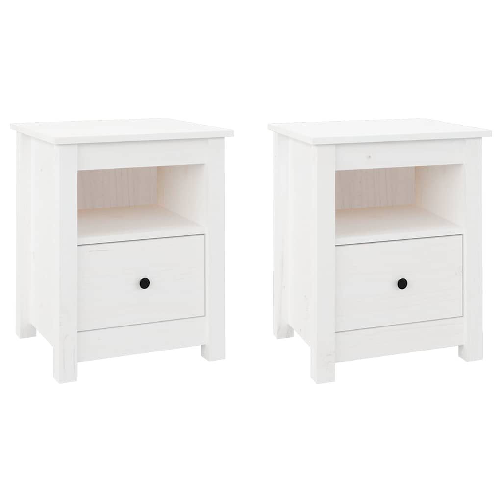 vidaXL Κομοδίνα 2 τεμ. Λευκά 40x35x49 εκ. από Μασίφ Ξύλο Πεύκου