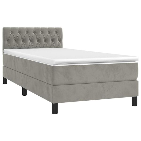 vidaXL Κρεβάτι Boxspring με Στρώμα Ανοιχτό Γκρι 100x200 εκ. Βελούδινο