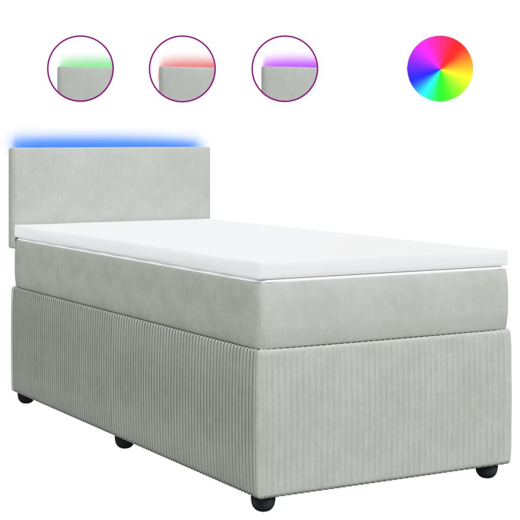 vidaXL Κρεβάτι Boxspring με Στρώμα Ανοιχτό Γκρι 90x200 εκ. Βελούδινο