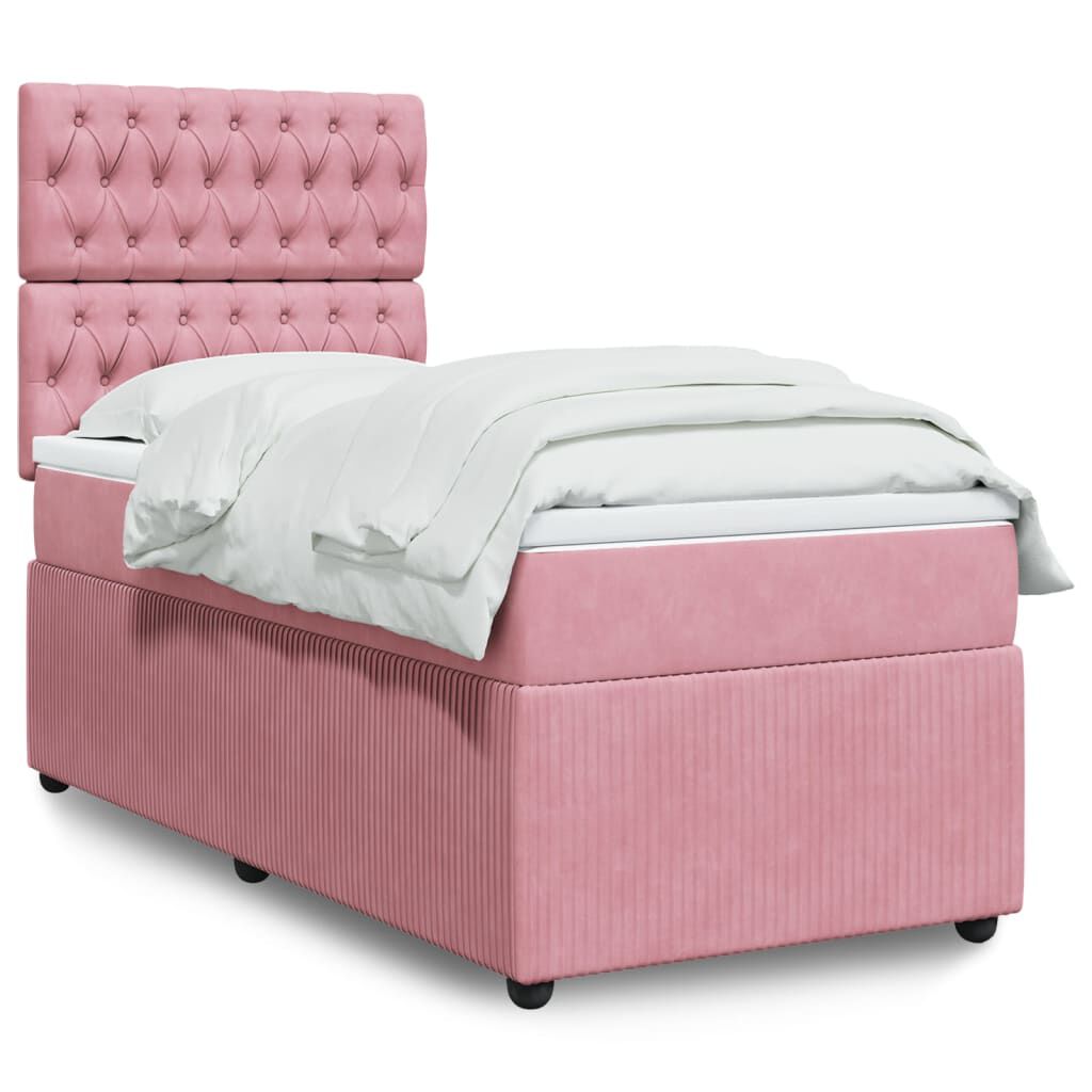 vidaXL Κρεβάτι Boxspring με Στρώμα Ροζ 100x200 εκ. Βελούδινο
