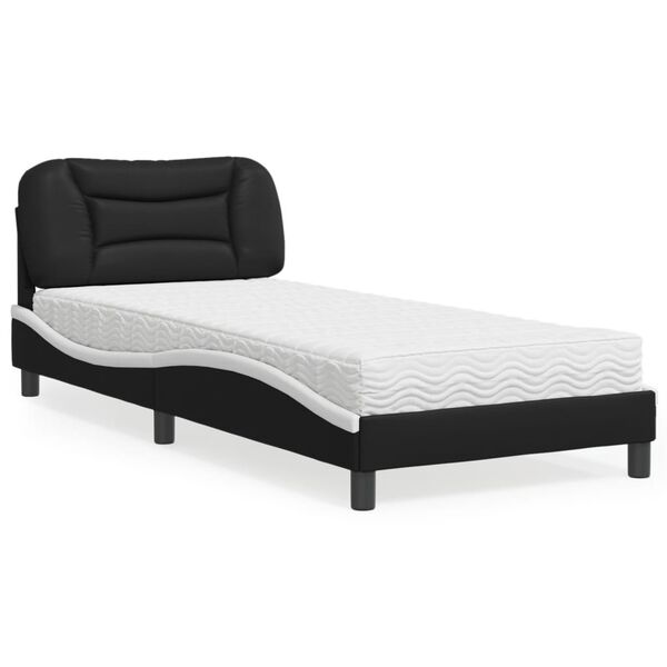 vidaXL Κρεβάτι με Στρώμα Μαύρο/Λευκό 90x190 εκ. από Συνθετικό Δέρμα
