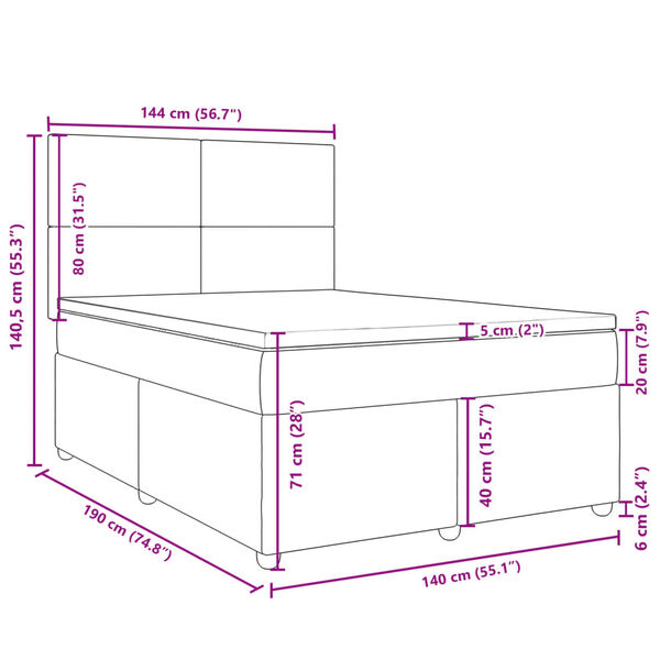 vidaXL Κρεβάτι Boxspring με Στρώμα Μαύρο 140x190 εκ. Υφασμάτινο