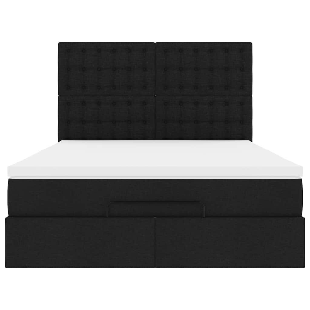 vidaXL Οθωμανικό κρεβάτι με στρώμα & LEDs Μαύρο 140x190 cm Ύφασμα