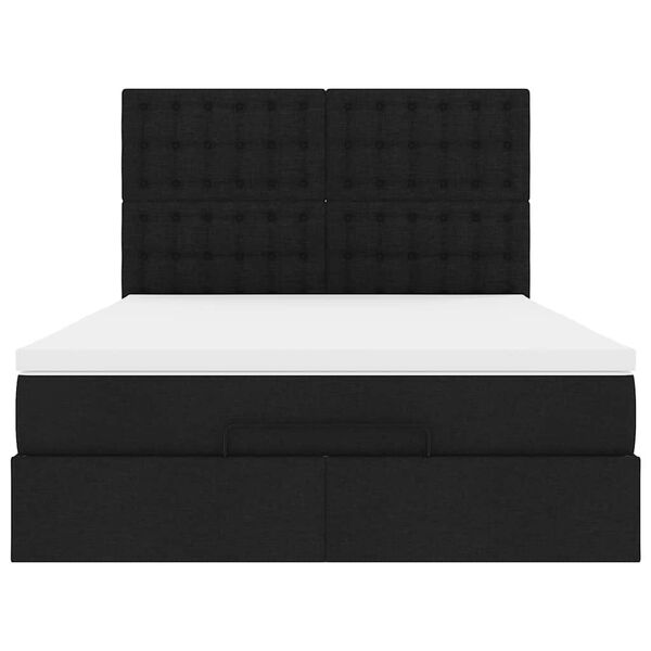 vidaXL Οθωμανικό κρεβάτι με στρώμα & LEDs Μαύρο 140x190 cm Ύφασμα