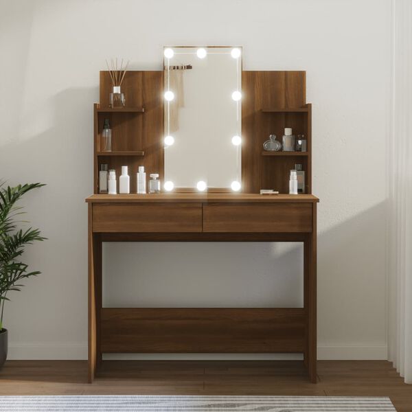vidaXL Μπουντουάρ με LED Καφέ Δρυς 96 x 40 x 142 εκ.