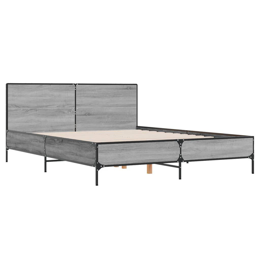 vidaXL Πλαίσιο Κρεβατιού Γκρι Sonoma 150x200 εκ. Επεξ. Ξύλο & Μέταλλο
