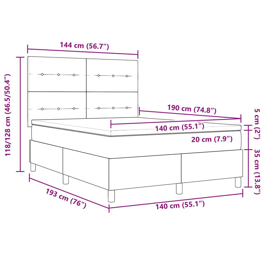 vidaXL Κρεβάτι Box Spring με Στρώμα Μπλε 140x190 εκ Ύφασμα