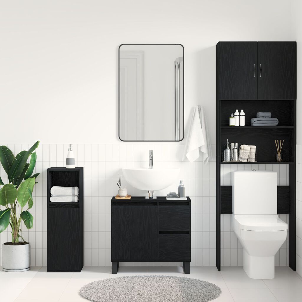 vidaXL Ντουλάπι Λεκάνης Μπάνιου Μαύρη Δρυς 65x33x60 εκ Επεξεργασμένο ξύλο