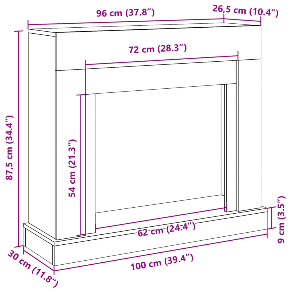 vidaXL Πλαίσιο Τζακιού Γκρι Sonoma 100x30x87,5 εκ. από Επεξ. Ξύλο