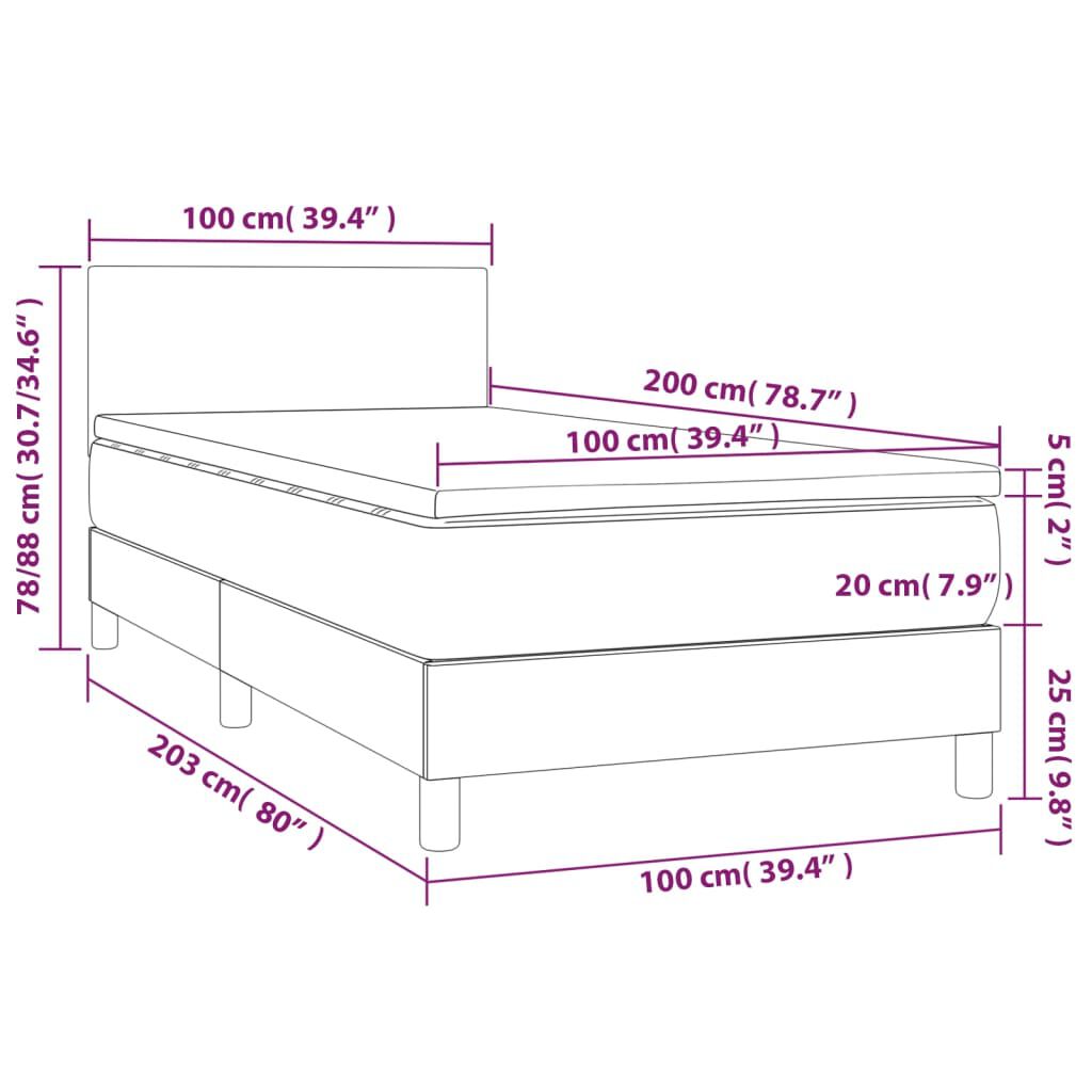 vidaXL Κρεβάτι Boxspring με Στρώμα & LED Λευκό 100x200 εκ. Συνθ. Δέρμα