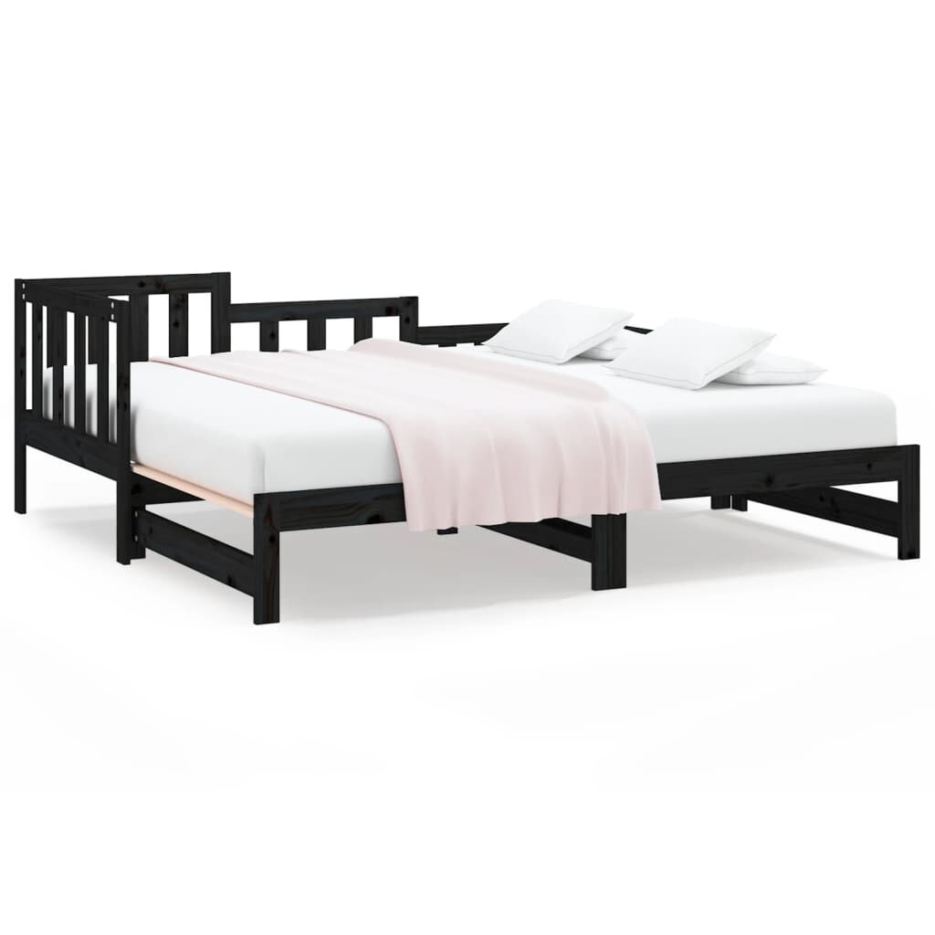 vidaXL Καναπές Κρεβάτι Συρόμενος Μαύρος 2x(90x190) εκ. από Μασίφ Πεύκο