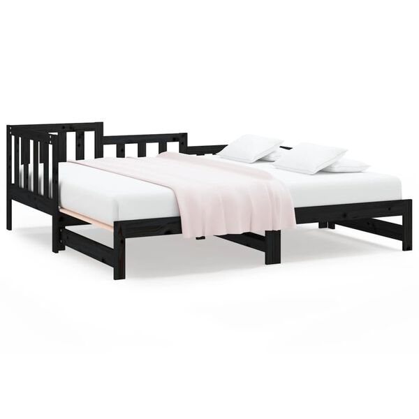 vidaXL Καναπές Κρεβάτι Συρόμενος Μαύρος 2x(90x190) εκ. από Μασίφ Πεύκο
