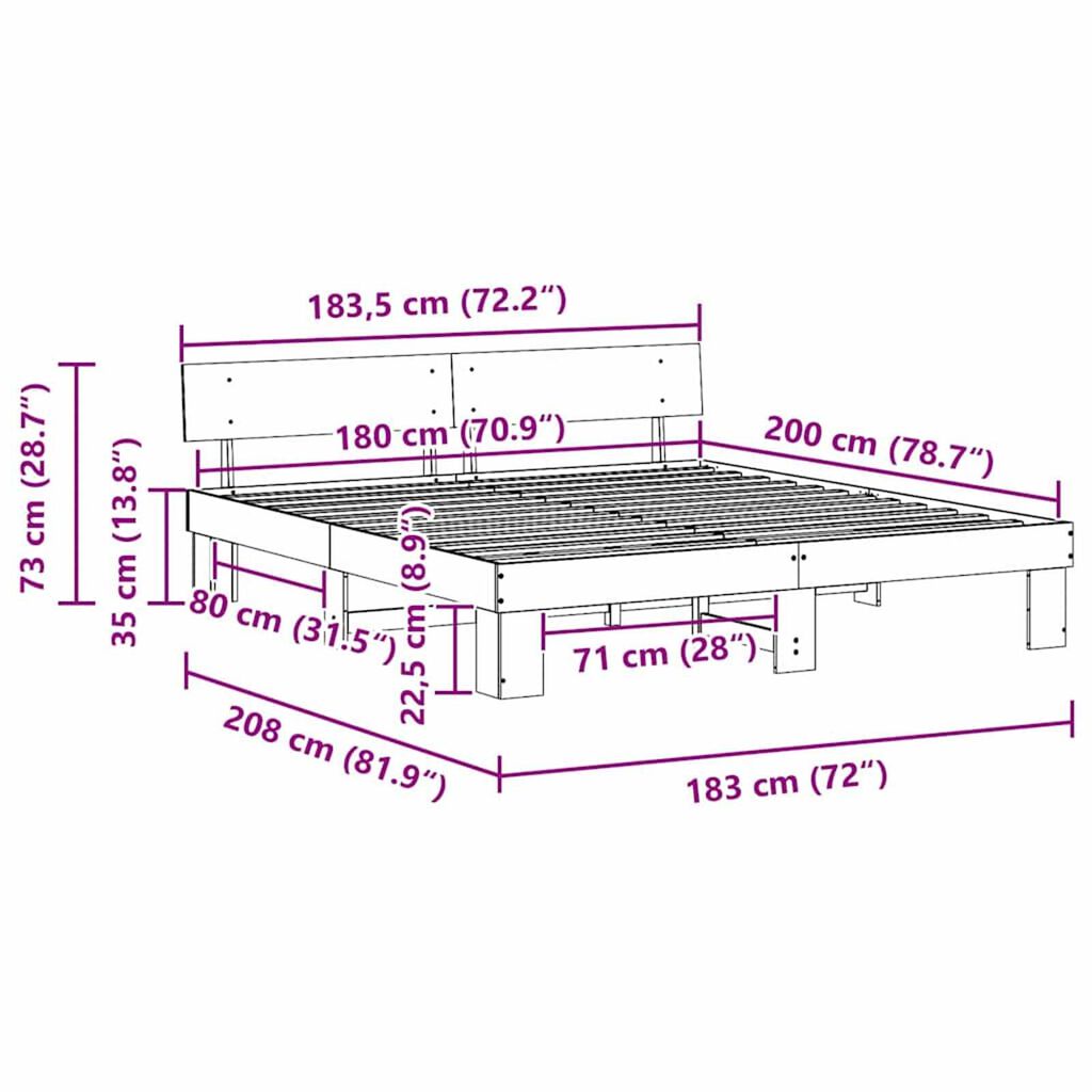 vidaXL Σκελετός Κρεβατιού Καφέ κεριού 180 x 200 cm Μασίφ ξύλο πεύκου