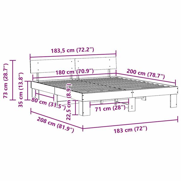 vidaXL Σκελετός Κρεβατιού Καφέ κεριού 180 x 200 cm Μασίφ ξύλο πεύκου