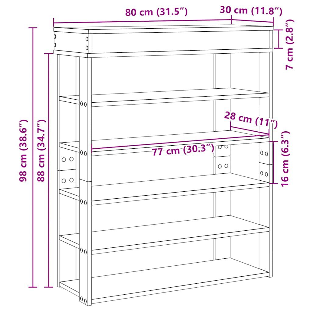 Ράφι παπουτσιών vidaXL Γκρι Sonoma 80x30x98 cm Κατασκευασμένο ξύλο