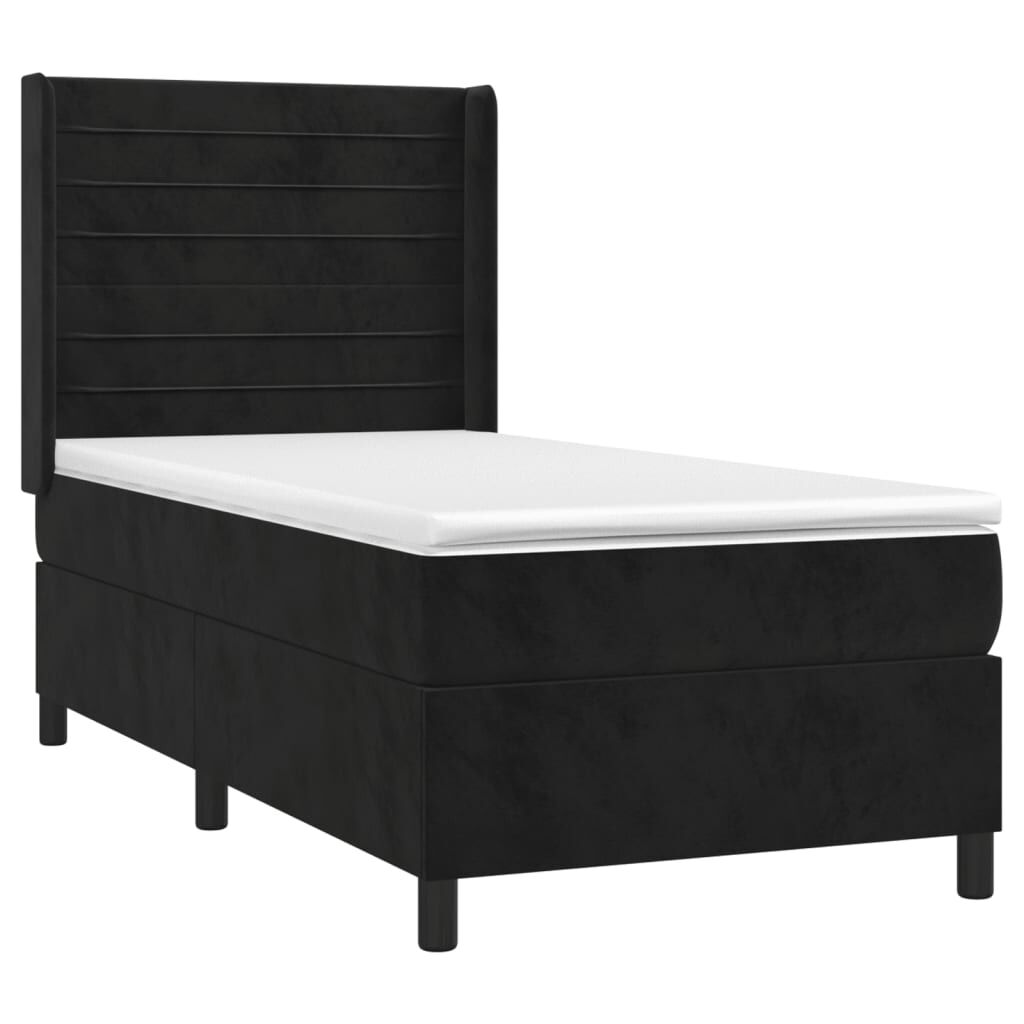 vidaXL Κρεβάτι Boxspring με Στρώμα & LED Μαύρο 90x200 εκ. Βελούδινο