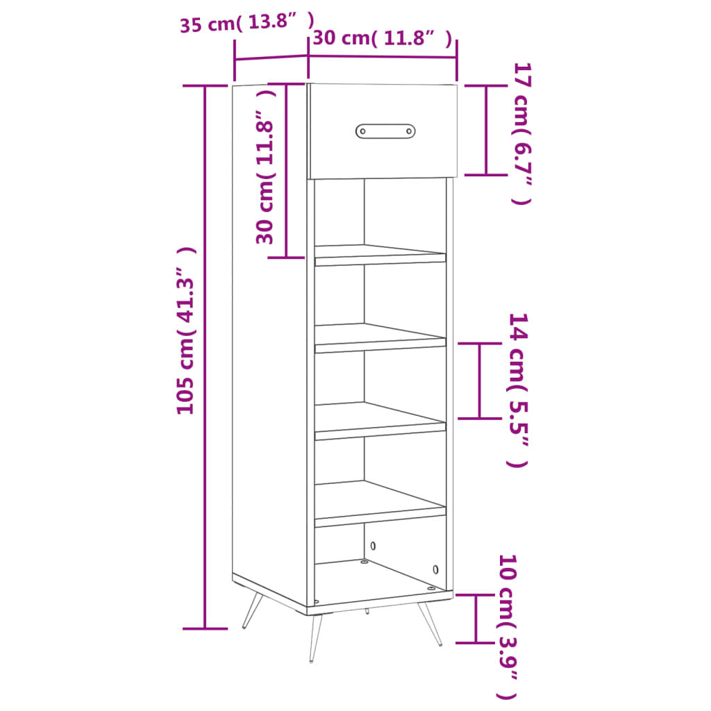vidaXL Παπουτσοθήκη Sonoma Δρυς 30x35x105 εκ. από Επεξεργασμένο Ξύλο