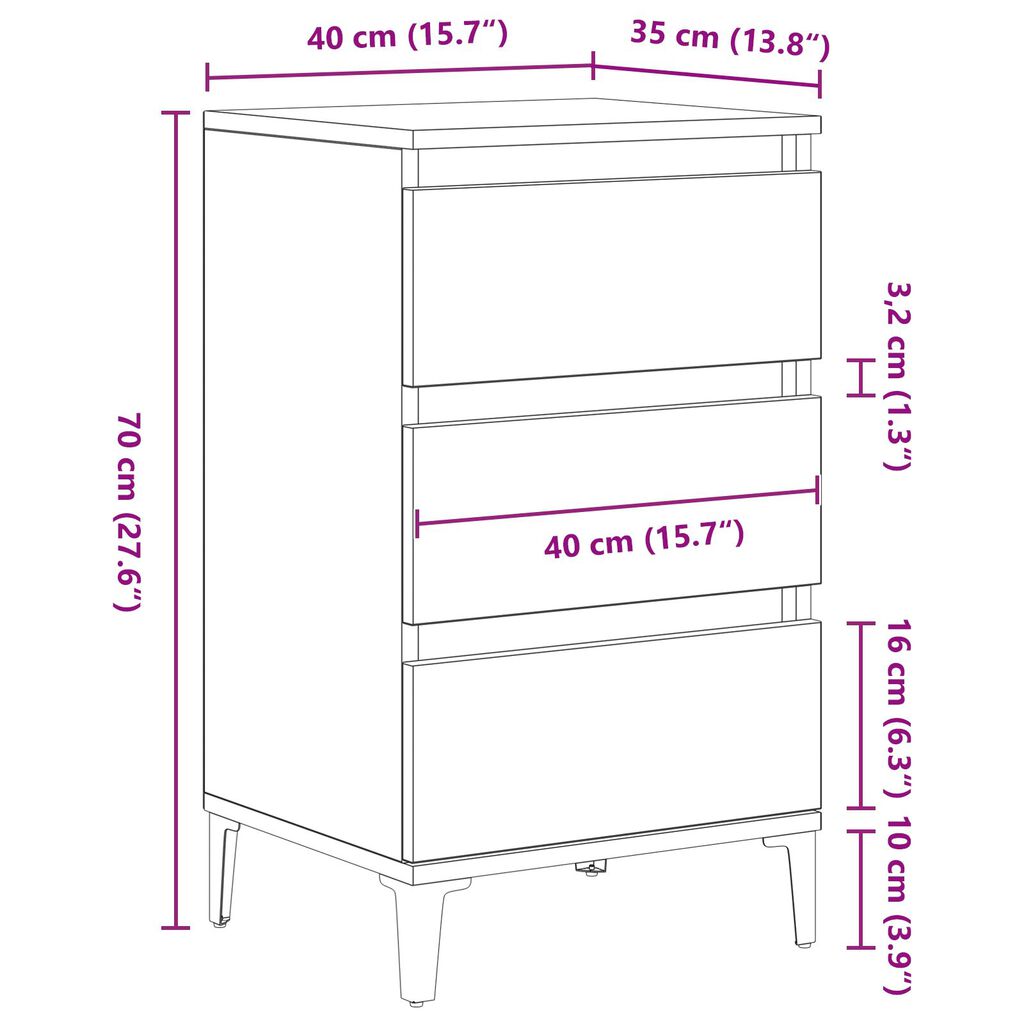 vidaXL Κομοδίνο Παλιού Ξύλου 40x35x70 cm Κατασκευασμένο Ξύλο