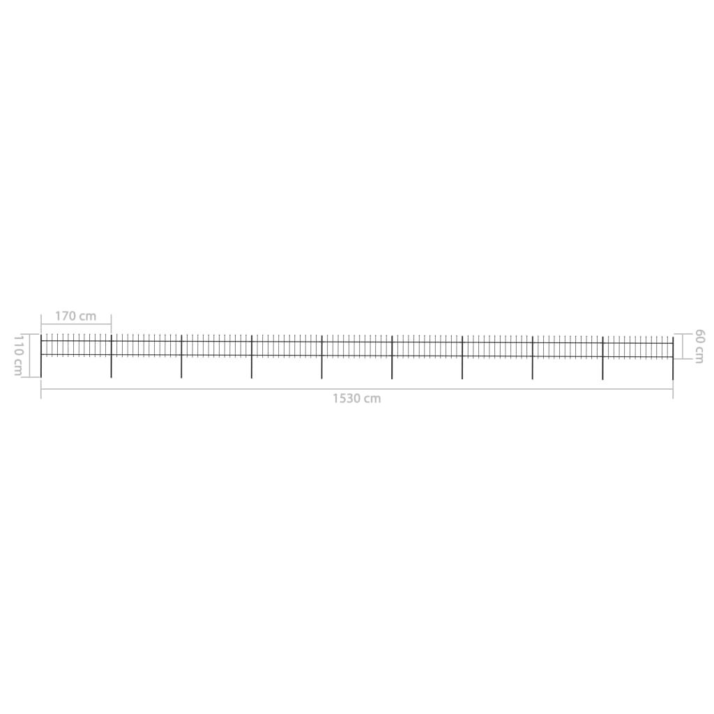 vidaXL Κάγκελα Περίφραξης με Λόγχες Μαύρα 15,3 x 0,6 μ. από Χάλυβα
