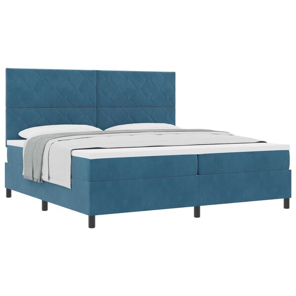 Κρεβάτι Box Spring με Στρώμα vidaXL Σκούρο Μπλε 200x200 εκ Βελούδο