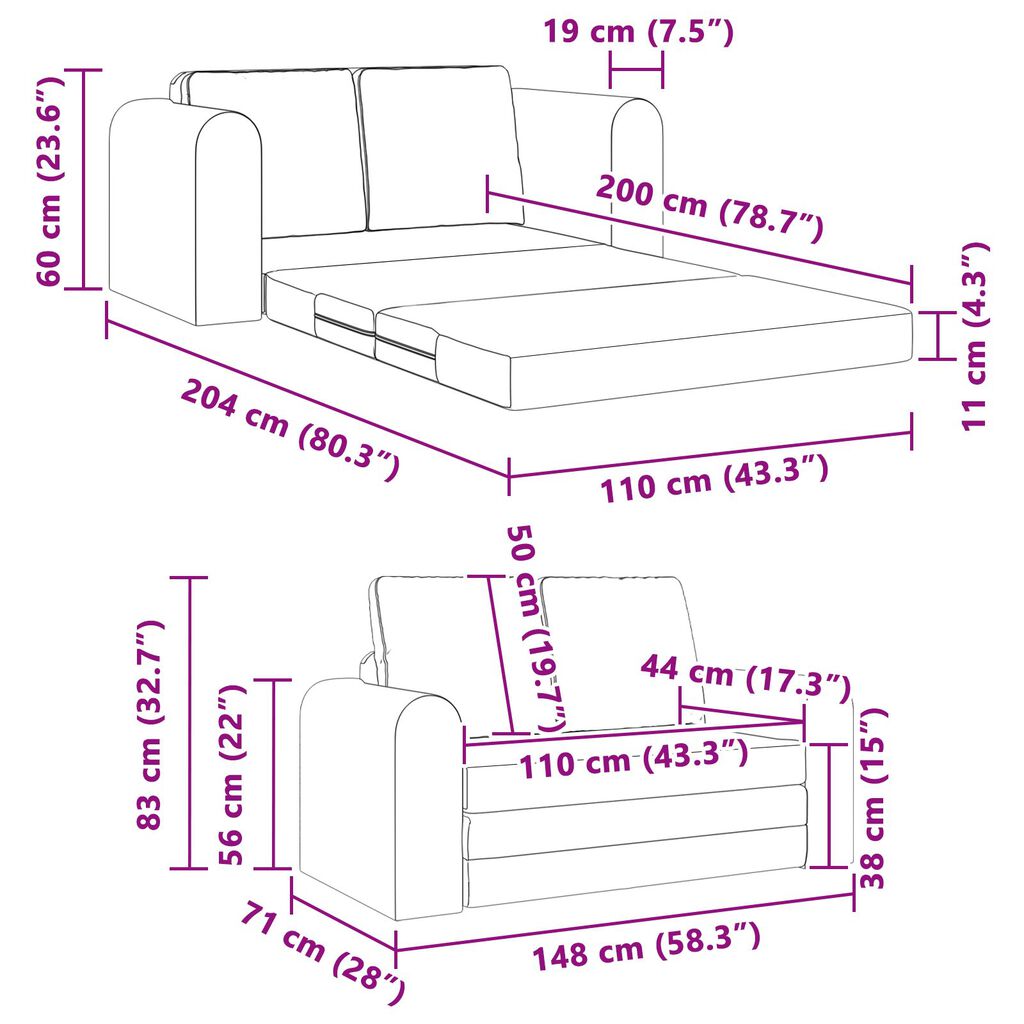 vidaXL Καναπές Κρεβάτι 2 σε 1 Μαύρος 148x71x83 εκ.