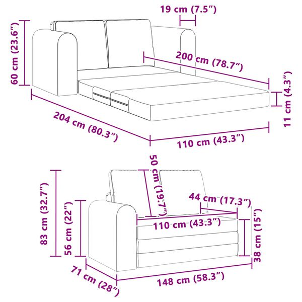 vidaXL Καναπές Κρεβάτι 2 σε 1 Μαύρος 148x71x83 εκ.