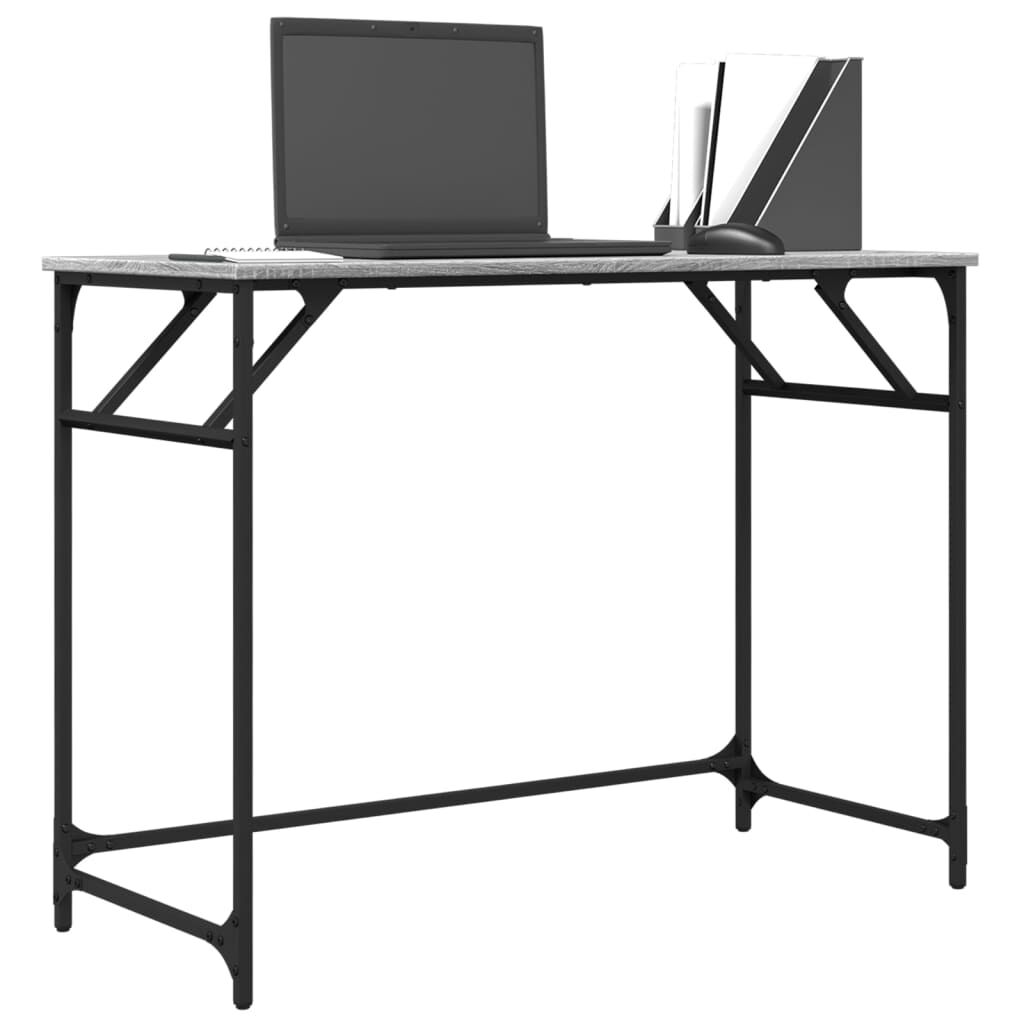 vidaXL Γραφείο Γκρι Sonoma100x45x76εκ Επ. Ξύλο/Ατσάλι Ηλ. Βαφή Πούδρας