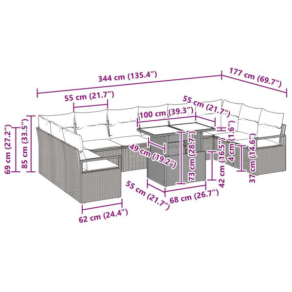 vidaXL Σετ Καναπέ Κήπου με αποθήκευση 11 pcs Μπεζ Πολυ ράταν