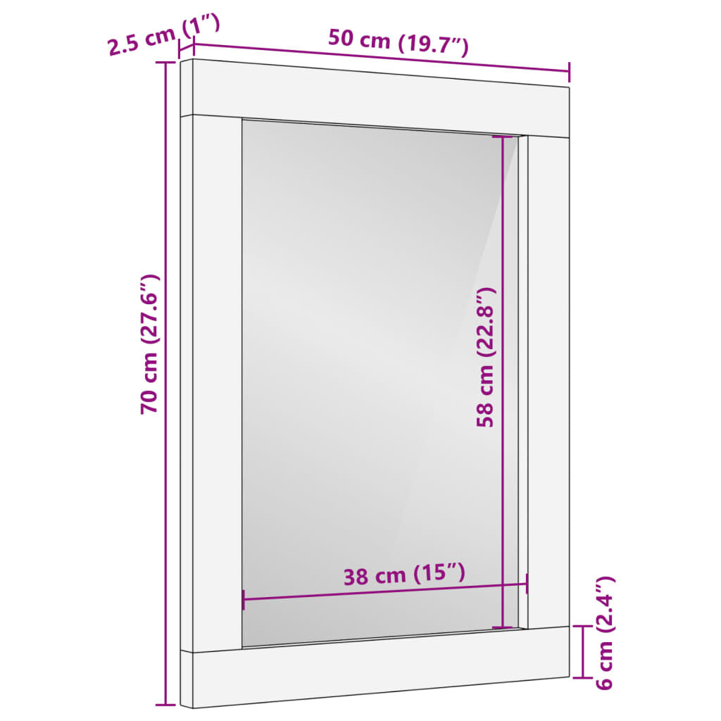vidaXL Καθρέφτης Μπάνιου Μαύρος 50x70x2,5 εκ. Επεξ. Ξύλο/Oρείχαλκος