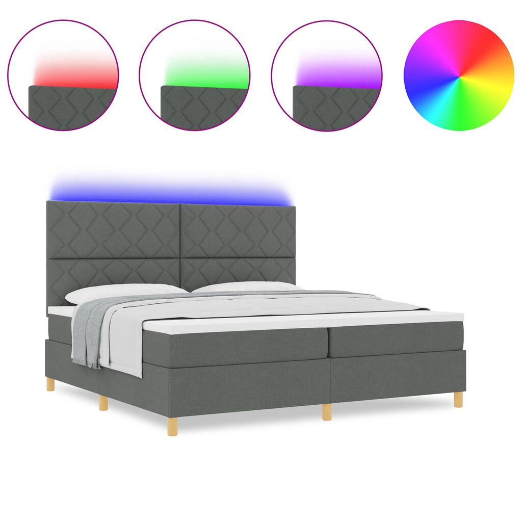 vidaXL Κρεβάτι με Ελατήριο και Στρώμα & LED Σκούρο Γκρι 200x200 εκ Ύφασμα