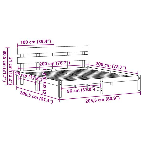 vidaXL Σκελετός Κρεβατιού Λευκό 200 x 200 cm Μασίφ ξύλο πεύκου