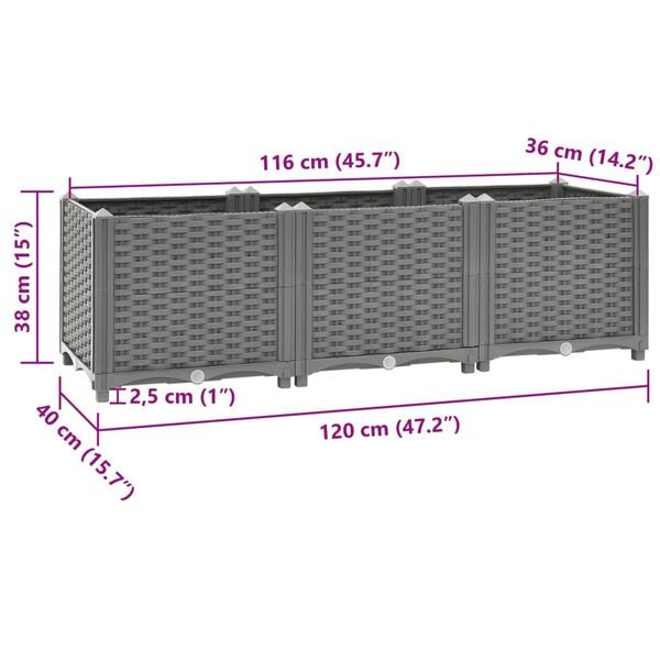 vidaXL Ζαρντινιέρα 120 x 40 x 38 εκ. από Πολυπροπυλένιο