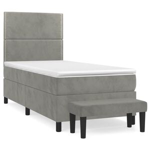 vidaXL Κρεβάτι Boxspring με Στρώμα Ανοιχτό Γκρι 90x200 εκ. Βελούδινο