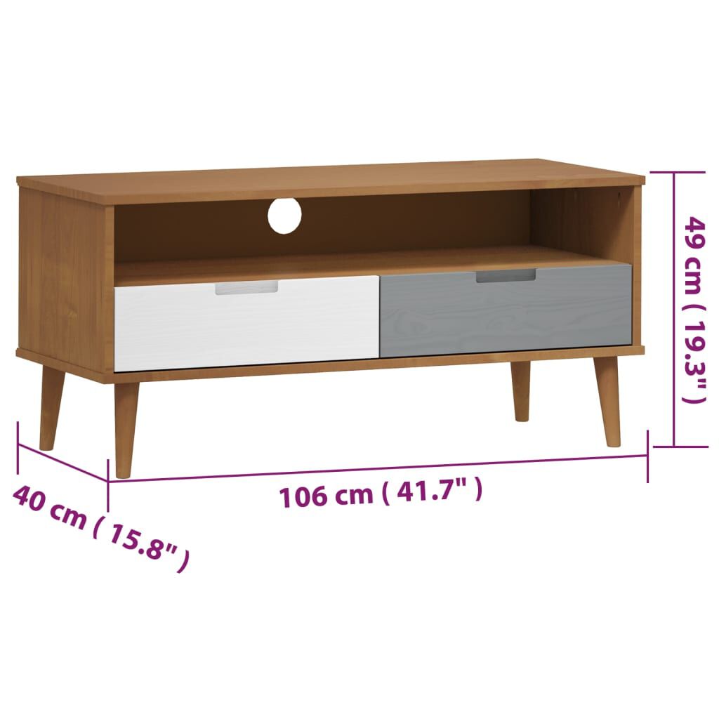 vidaXL Έπιπλο Τηλεόρασης MOLDE Καφέ 106x40x49 εκ. Μασίφ Ξύλο Πεύκου