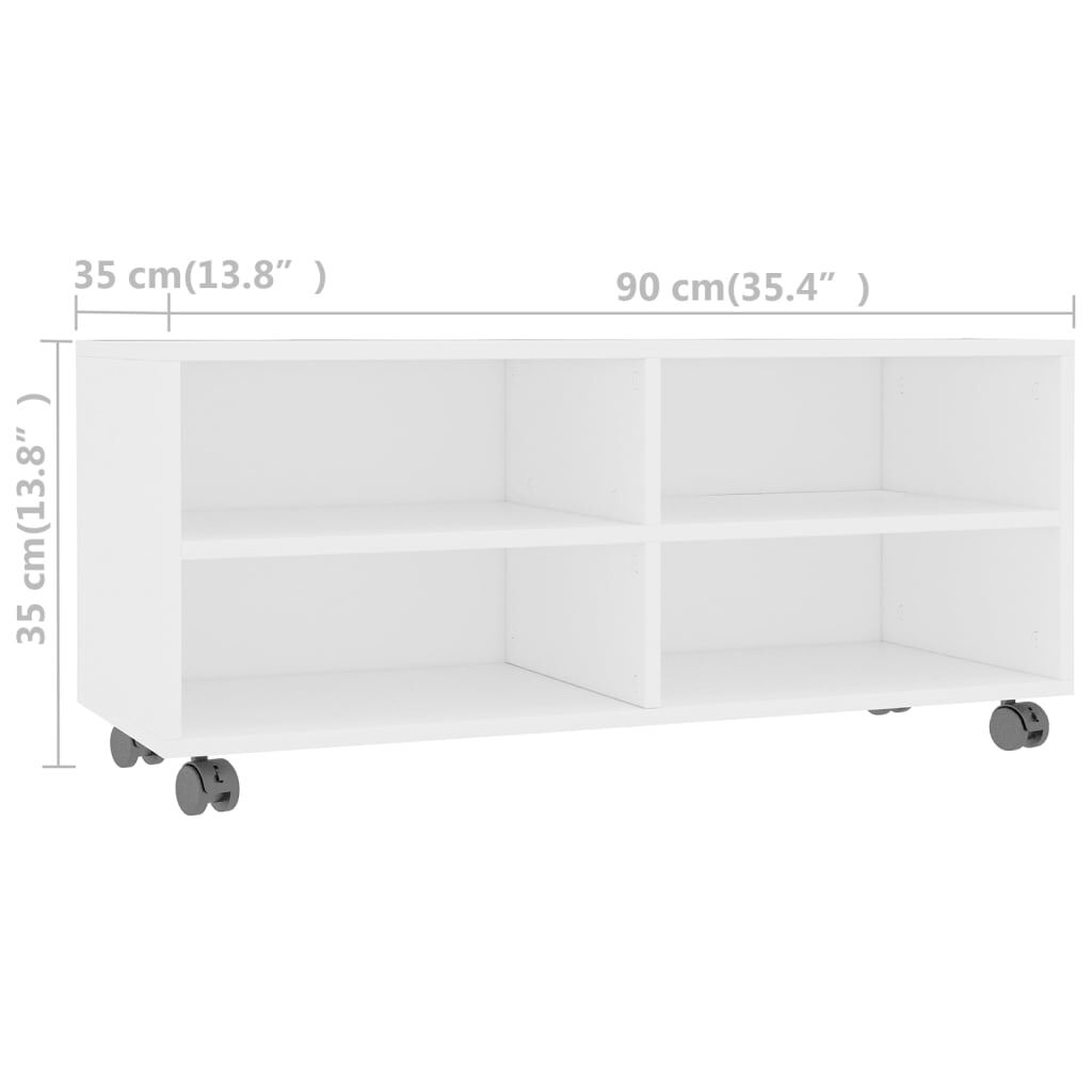 vidaXL Έπιπλο Τηλεόρασης με Ρόδες Λευκό 90x35x35 εκ. από Επεξ. Ξύλο