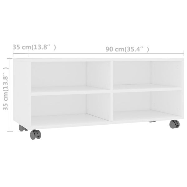 vidaXL Έπιπλο Τηλεόρασης με Ρόδες Λευκό 90x35x35 εκ. από Επεξ. Ξύλο