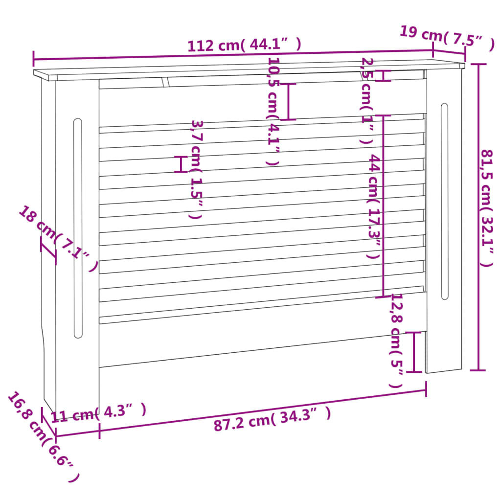 vidaXL Κάλυμμα Καλοριφέρ Λευκό 112 x 19 x 81,5 εκ. από MDF