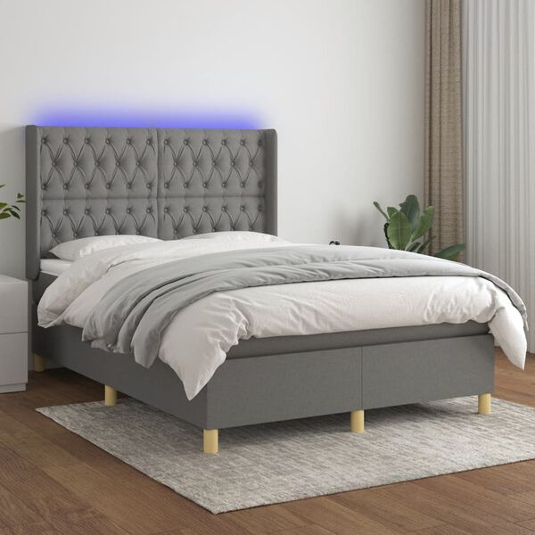 vidaXL &Kappa;&rho;&epsilon;&beta;ά&tau;&iota; Boxspring &mu;&epsilon; &Sigma;&tau;&rho;ώ&mu;&alpha; & LED &Sigma;&kappa;.&Gamma;&kappa;&rho;&iota; 140x200 &epsilon;&kappa; &Upsilon;&phi;&alpha;&sigma;&mu;ά&tau;&iota;&nu;&omicron;