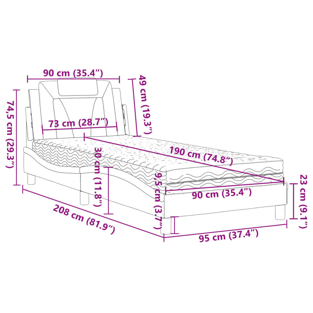 vidaXL Κρεβάτι με Στρώμα Γκρι 90x190 εκ. από Συνθετικό Δέρμα