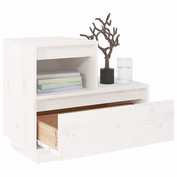 vidaXL Κομοδίνο Λευκό 60 x 34 x 51 εκ. από Μασίφ Ξύλο Πεύκου