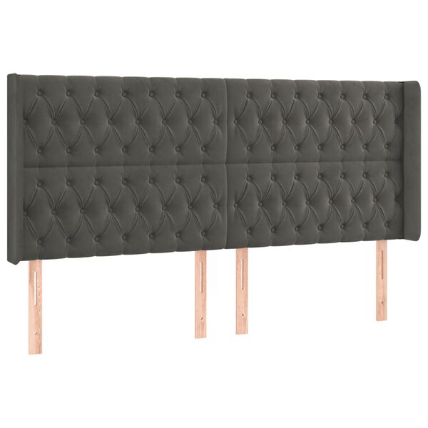 vidaXL Κεφαλάρι Κρεβατιού LED Σκούρο Γκρι 183x16x118/128εκ. Βελούδινο